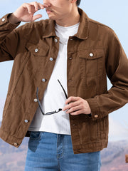Spring and Autumn Hot Men's Denim Jacket for Teens, High-End Long Sleeve Turn- Collar Casual Coat
