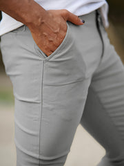 Heyfanee Men's Slim-Fit Elastic Waist Trousers - Khaki Low-Rise Casual Pants with Button Closure & Pockets, All-Season Machine Washable for Daily Wear, Durable Fabric