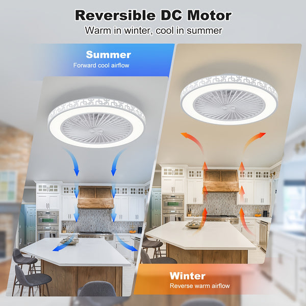 48cm Ceiling Fan with Light and Remote Control, 6 Speeds and 3000K-6000K Dimmable Silent Ceiling Fan Light, Smart Modern LED Fan Light for Bedroom, Living Room, Dining Room