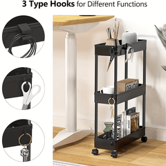 3-Tier Slim Rolling Storage Cart with Narrow Space-Saving & Heavy-Duty Plastic Shelving Unit - Mobile Utility Cart Suitable for Kitchen, Bathroom, Laundry Room, Office - Assembly, No Metal Parts, Lightweight Shelving Unit, Standing Shelf