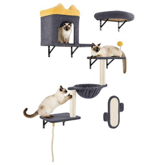 Costoffs Cat Tree Wall-Mounted Cat Furniture, Cat Wall Shelves & Perches, Climbing Shelves, Indoor Cat Tower, Wall-Mounted Cat Climbing Tree Set with Condos, Baskets & Scratching Posts, Space-Saving Cat Wall Furniture for Indoor Cats, Beige/Dark Gray