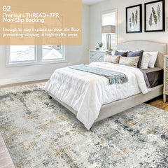 200x300cm Large Modern Abstract Rugs Living Room Non-slip Area Rug Short Pile Faux Bedroom Carpet Lightweight Washable Minimalist Floor Mat for Living Room Bedroom Office Decor, Gray Golden,