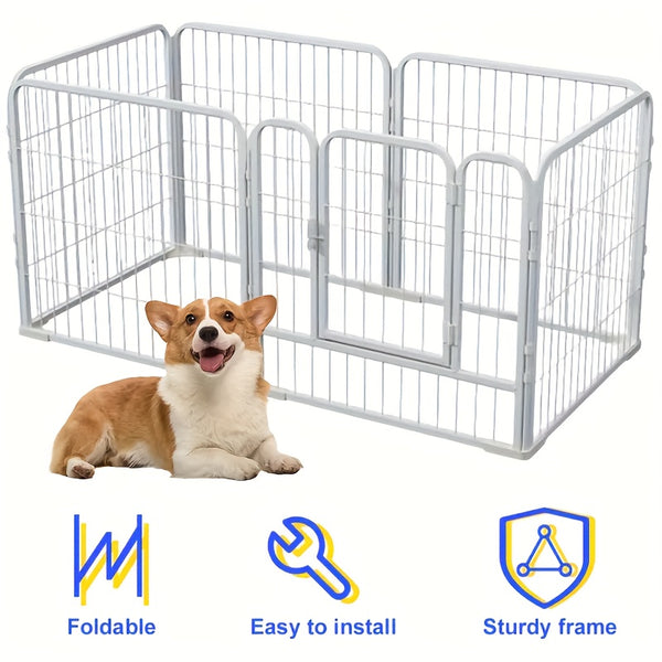 6-Panel Heavy Duty Metal Dog Puppy Playpen - Foldable & Detachable Pet Pen with Assembly, /Outdoor Exercise Fence Suitable for Dogs, Cats, Rabbits - Portable & Sturdy Play Pen