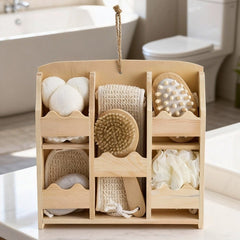 Women Bath Brush Box Set 7pcs with Foot Scrub Stone Massager Bath-Sponges Body Brush Lightweight Shower Accessories for Women Home Spa Travel 30x30x6cm