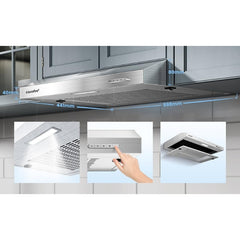 Midea COMFEE' 60 Cm Visor Cooker Hood - Compact LED Under Cabinet Hood, Wall-Mounted Extractor Fan for 600 Mm Kitchen Areas, Home-Friendly Top Vented Stainless Steel Range Hood [Energy Class B]