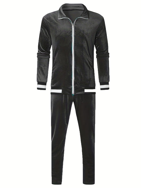 Men'S Velour Tracksuit Sweatsuit Set Jogging Suits Full Zip Casual Jackets Pants 2pcs Outfit Athletic Workout