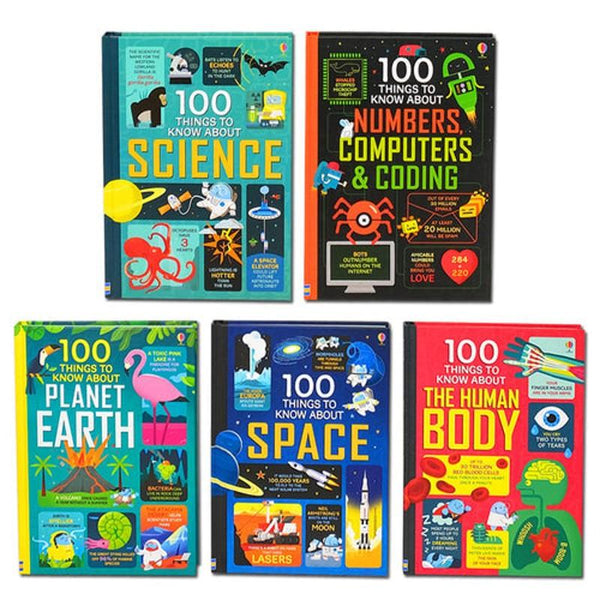 Usborne 100 Things To Know Collection 5 Books Box Set (Planet Earth, Space, Human Body, Science & Numbers, Computers, Coding), Infographic Style Illustrations, Glossary And Index, Internet Links