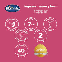 Silentnight Impress 7Cm Memory Foam Mattress Topper in 4 Sizes