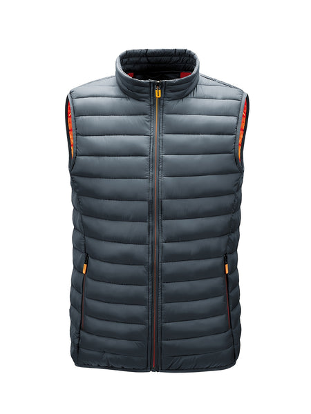 Men'S Lightweight Vest, Men'S Jacket, Autumn And Winter Vest, Stand-Up Collar Solid Color Casual Zipper Pocket Vest