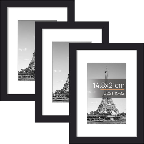 3 Pack A4 Picture Frame, A4 Black Picture Frames 21 X 29,7 Cm, Frame Wall Hanging Landscape or Portrait Orientation