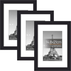 3 Pack A4 Picture Frame, A4 Black Picture Frames 21 X 29,7 Cm, Frame Wall Hanging Landscape or Portrait Orientation