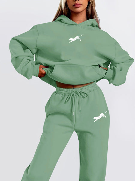 Women's Winter Casual -Lined Thickened Hooded Sweatshirt and Sweatpants Two-Piece Set