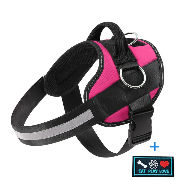 Adjustable Dog Harness for Small & Large Dogs - Reflective Nylon Vest with Striped Design, D-Ring Leash Attachment, and 