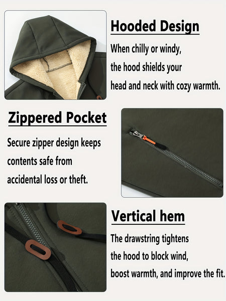 Men'S Cardigan Hooded Fleece Thickened Sweatshirt, Fashionable Fleece Warm Hoodie, Comfortable Loose Drawstring Hooded Sweatshirt, Autumn And Winter Men'S Clothing, Men'S Casual Hooded Sweatshirt with Zipper Pockets, Suitable for Winter And Autumn