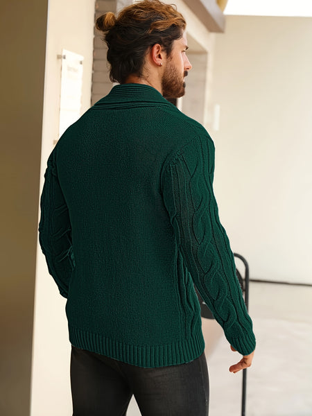 Men'S Solid Cable Knit Cardigan Fall Winter Button-Up Knit Coat