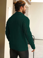 Men'S Solid Cable Knit Cardigan Fall Winter Button-Up Knit Coat