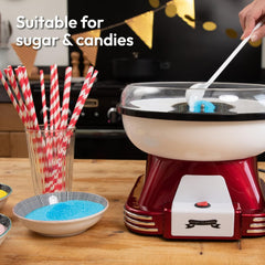Gadgy Candy Floss Machine for Kids & Adults, Retro Cotton Maker, Suitable for Sugar or Candies, Including 10 Candyfloss Sticks, 500W, Red & White