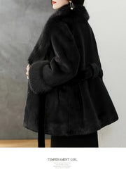 Fashion Imitation Coat Furcollar Lace-up Mid-length Belt Coat Women's Autumn and Winter Design Warm Top