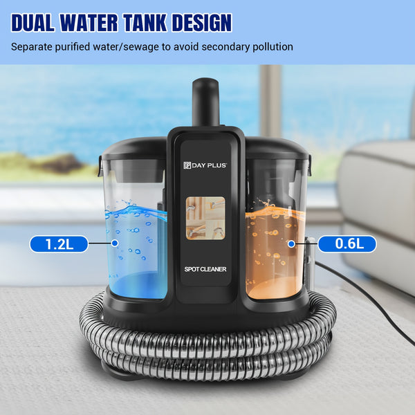 450W Electric Spot Cleaner, Clean Up Spills & Pet Messes from Carpets, Carpet And Sofa Cleaner Machine with Dual Water Tank, Stairs, Upholstery & Car Seats, Portable Compact Floor Stain Remover, Black