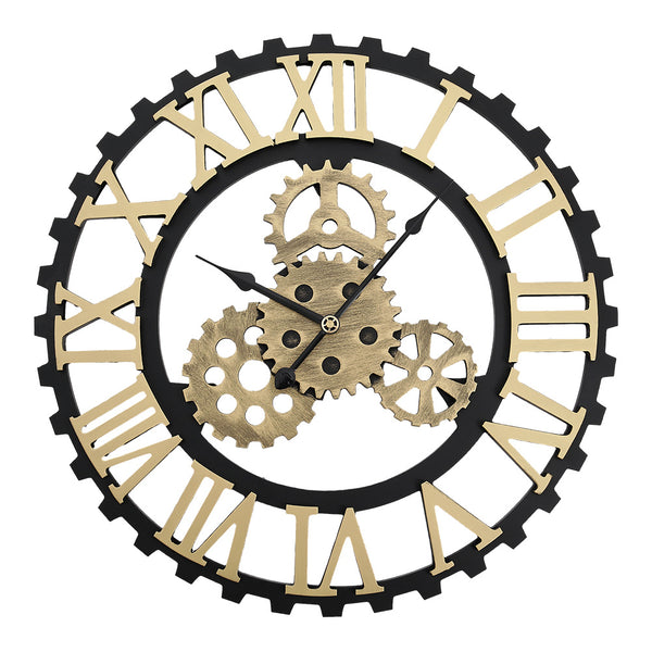 50cm European Vintage Gear Wall Clock with Large Roman Numerals, Outdoor Garden Wall Clock, Industrial Style Giant Open Face Skeleton Clock, Silent Non-Ticking Quartz Clock, Living Room Bedroom Office Kitchen Patio Bar Farmhouse Clock, Christmas & Hallowe