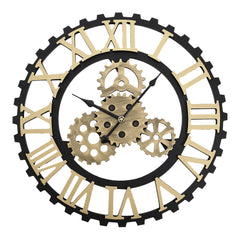 50cm European Vintage Gear Wall Clock with Large Roman Numerals, Outdoor Garden Wall Clock, Industrial Style Giant Open Face Skeleton Clock, Silent Non-Ticking Quartz Clock, Living Room Bedroom Office Kitchen Patio Bar Farmhouse Clock, Christmas & Hallowe