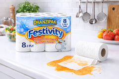 DHANZIPAK Kitchen Roll – 8 Pack, 2-Ply Mega Absorbent Paper Towels, 44 Sheets Per Roll, 8m Length Each
