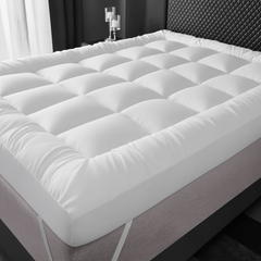 1pc Hotel Quality 10cm Mattress Topper Extra DeepThick Bounce Back Deep Fitted Bed Mattress Pad Quilted Box Stitched with Corner Elasticated Straps Breathable 4 Inches Luxury Mattresses Toppers for Ultimate Comfort, Deep Pocket Elasticated Straps Mattress