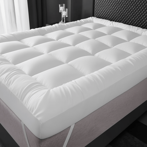 1pc Hotel Quality 10cm Mattress Topper Extra DeepThick Bounce Back Deep Fitted Bed Mattress Pad Quilted Box Stitched with Corner Elasticated Straps Breathable 4 Inches Luxury Mattresses Toppers for Ultimate Comfort, Deep Pocket Elasticated Straps Mattress