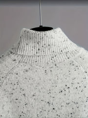 Elegant Women'S Outfit - a Turtleneck Long-Sleeve Sweater Paired with Matching Pants, Made from a Comfortable, Featuring White with Black Polka Dots, Suitable for Autumn And Winter, Versatile from Casual to Formal, Cozy Attire, Stylish Knitwear
