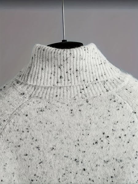Elegant Women'S Outfit - a Turtleneck Long-Sleeve Sweater Paired with Matching Pants, Made from a Comfortable, Featuring White with Black Polka Dots, Suitable for Autumn And Winter, Versatile from Casual to Formal, Cozy Attire, Stylish Knitwear