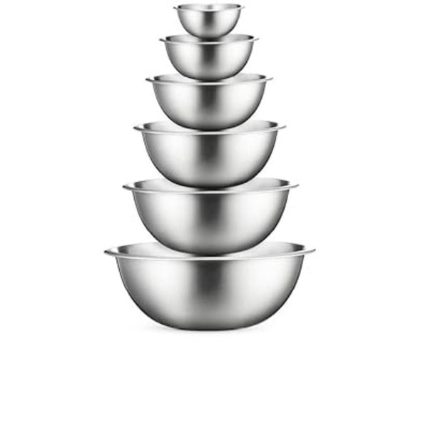 Stainless Steel Mixing Bowls Set for Kitchen, Dishwasher Safe Nesting Bowls for Cooking, Baking, Meal Prepping-6pcs set