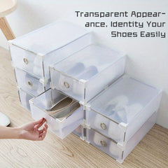 10pcs Clear Shoe Boxes Foldable Shoe Organiser Plastic Shoe Storage Box Transparent Drawer Stackable Storage Cabinet 31 x 20 x 11cm for Shoes File Dress or Toys Storage, Shoe Storage Organizer