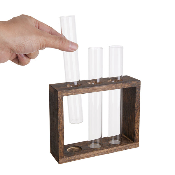 Multi-Tube Plant Propagation Station with Wooden Stand & Metal Swivel Holder, Desktop Retro Plant Terrarium Bulb Vase for Indoor Hydroponic Flowers, Tabletop Glass Planter Housewarming Gifts for Plant Lovers, 28x13.8cm (3 Tubes)