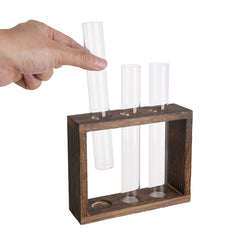 Multi-Tube Plant Propagation Station with Wooden Stand & Metal Swivel Holder, Desktop Retro Plant Terrarium Bulb Vase for Indoor Hydroponic Flowers, Tabletop Glass Planter Housewarming Gifts for Plant Lovers, 28x13.8cm (3 Tubes)