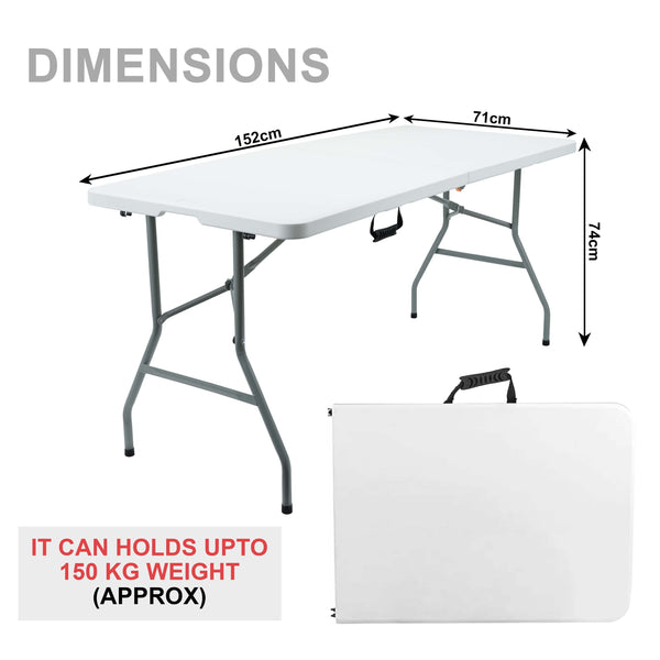 5ft 1.5m Heavy Duty Folding Table, Folding Camping Table with Handles for Outdoor & Indoor Use for BBQ, Picnic, Garden and Office Party