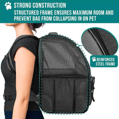 Petami Dog Backpack Carrier for Small Large Cat, Pet, Puppies, Ventilated Pet Hiking Backpack Travel Bag, Airline Approved Cat Backpack Carrier, Safety Back Support, Camping Biking Dog Bag, Charcoal