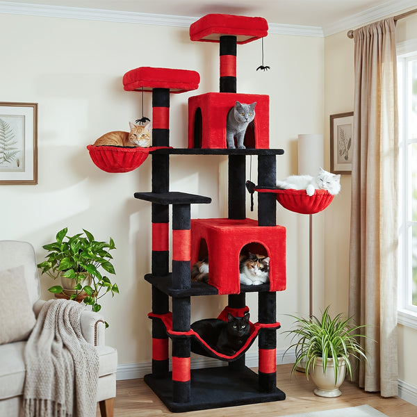 AMHANCIBLE 180cm Tall Cat Tree, Multi-Functional Cat Tower With Perches, Condos & Sisal Poles, Sturdy Wooden Cat Playground For Multi-Cat Households, Easy To Assemble