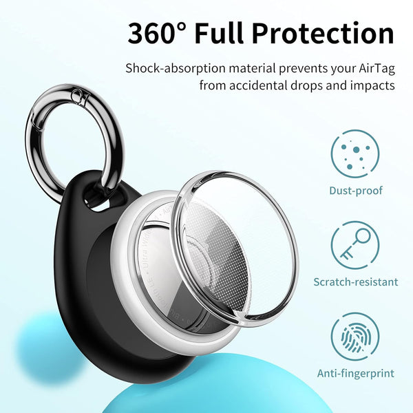 Unbreakcable 360° Protective Case for Airtag, [4-Pack] Airtags Keyring Holder, Scratch-Resistant, Lock Design, Keychain for Airtag, TPU Full Cover Case for Key, Bag, Luggage, Pet Collar (Black & Blue)