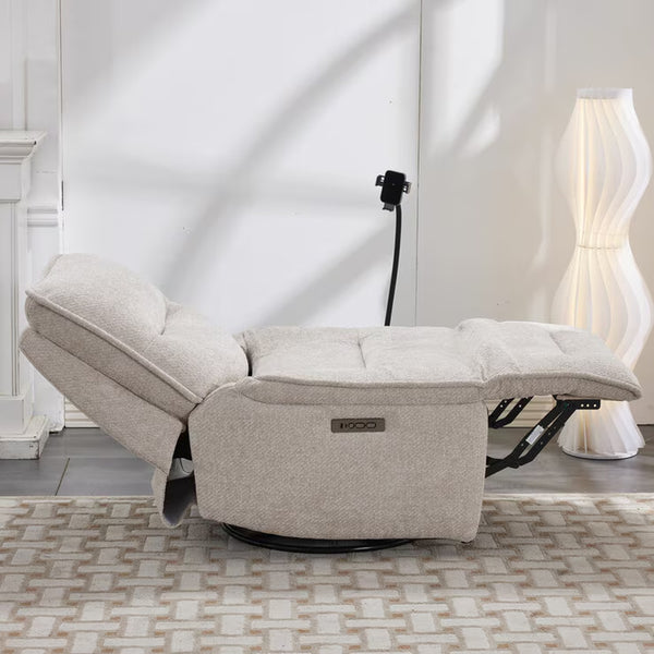 Meteor Beige Fabric Power Reclining Swivel Chair