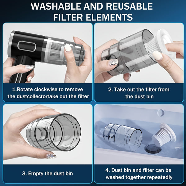 [Car Wireless Vacuum Cleaner] 15000Pa Large Suction Power Handheld And Portable, Long Battery Life Fast Charging with Flat Suction Head, Powerful Vacuuming, Hair Removal, Pet Hair, Nook And Cranny Cleaning, Dust And Hair In The , And Suck It Up