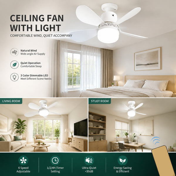 Modern silent ceiling fan lamp. Equipped with 8-speed wind speed adjustment, timer function and continuous dimming feature. Suitable for living rooms, bedrooms and offices. It is a must-have item for spring and summer.