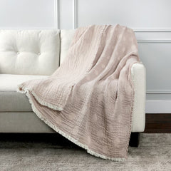 Life Comfort Reversible 100% Cotton Gauze Grey Throw, 127 X 162 Cm