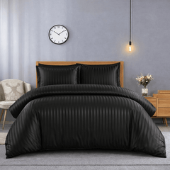 Luxurious Hotel Quality Egyptian Stripe Duvet/Quilt Cover Bedding Set with Pillowcases All Sizes Bedding Set - 3pcs Hypoallergenic Satin Stripes Microfiber Duvet Quilt Cover with Pillow Cases - Soft Comfortable, Durable Breathable & Anti-Wrinkle Duvet Cov
