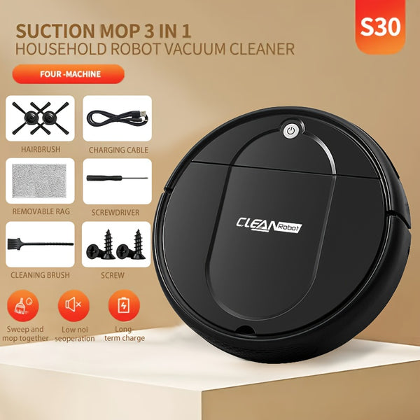 3-in-1 Robot Vacuum Cleaner | 4, 000 Pa Powerful Suction, Up to 90mins Runtime, Low Noise, Suitable for Hard Floors, Flatmarble Tiles, and Wood Floors | USB Charging, Hair Anti-Tangling, Blow and Suction Integrated, Crash Protection