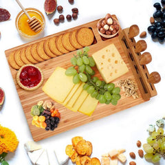 Cheese Board with Removable Tool Holder & Food-Serving Utensils | Charcuterie Boards with Dedicated Zones for Dips & Snacks | Includes Cheese-Specific Utensils & Heart-Shaped Food Cutter