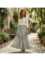Women'S Indian Boho Maxi Skirt, Embroidered Drawstring Tiered Skirt 18654