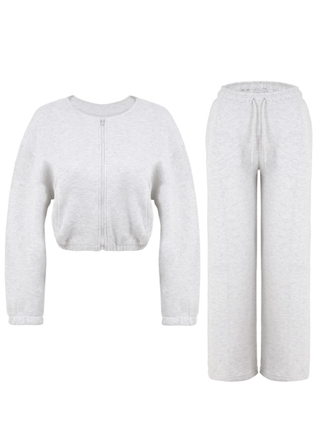 Women Acid Wash Zip Tracksuit Straight Leg Joggers - Stylish Female Jacket - Womenswear Full Sleeve Casual Comfort Zip Style Drawstring Pant