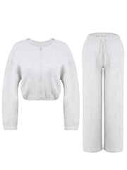 Women Acid Wash Zip Tracksuit Straight Leg Joggers - Stylish Female Jacket - Womenswear Full Sleeve Casual Comfort Zip Style Drawstring Pant