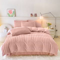 3pcs Faux Rabbit Plush Bedding Set, Soft Fluffy Comfortable Thicken Warm Autumn-Winter Duvet Cover & Pillowcase Set, Machine Washable, Ideal for Hotel, Guest Room, Bedroom, Home Use,Christmas Presents, Single/Double/King/Super King Size (1*Duvet Cover + 2