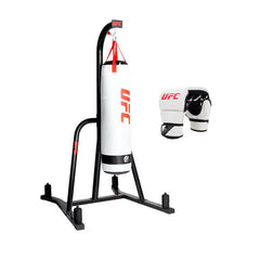 UFC Single Station Bag Stand with MMA 25Kg Punch Bag and 8Oz Sparring Gloves in 2 Sizes, in Black